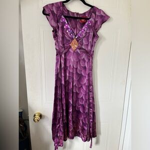 Oilily Purple Purple 100 % Silk Printed V-neck Sequins Midi Dress small/36